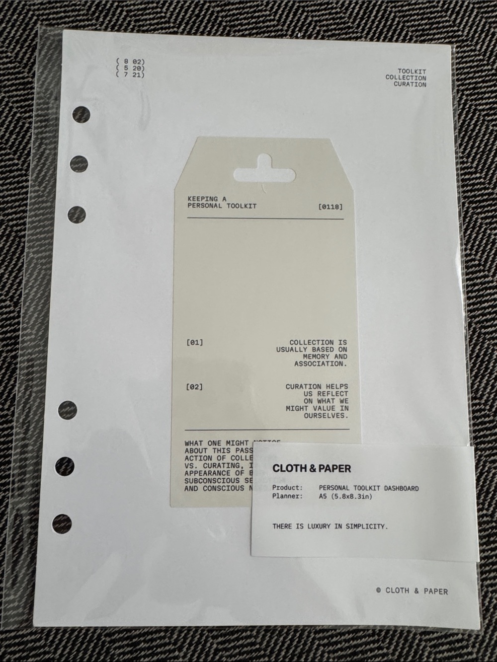 Cloth & Paper Personal Toolkit Dashboard — White